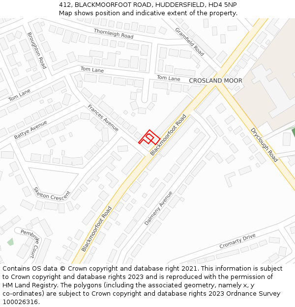 412, BLACKMOORFOOT ROAD, HUDDERSFIELD, HD4 5NP: Location map and indicative extent of plot