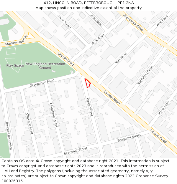 412, LINCOLN ROAD, PETERBOROUGH, PE1 2NA: Location map and indicative extent of plot