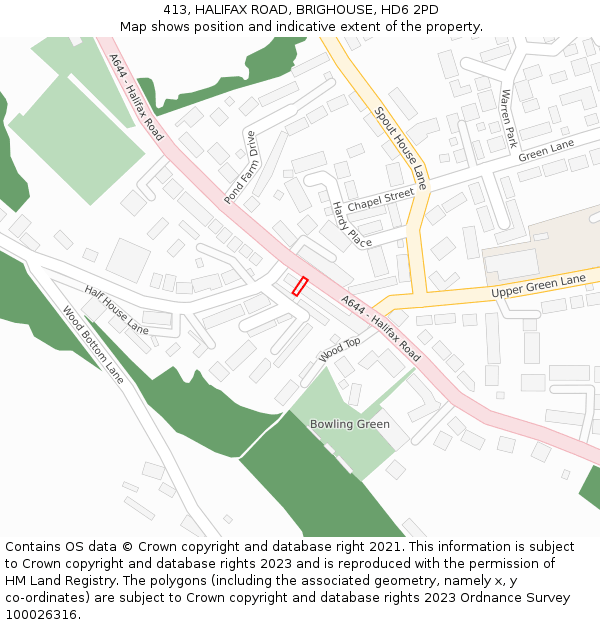 413, HALIFAX ROAD, BRIGHOUSE, HD6 2PD: Location map and indicative extent of plot