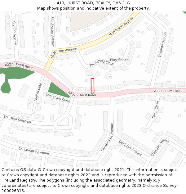 413, HURST ROAD, BEXLEY, DA5 3LG: Location map and indicative extent of plot