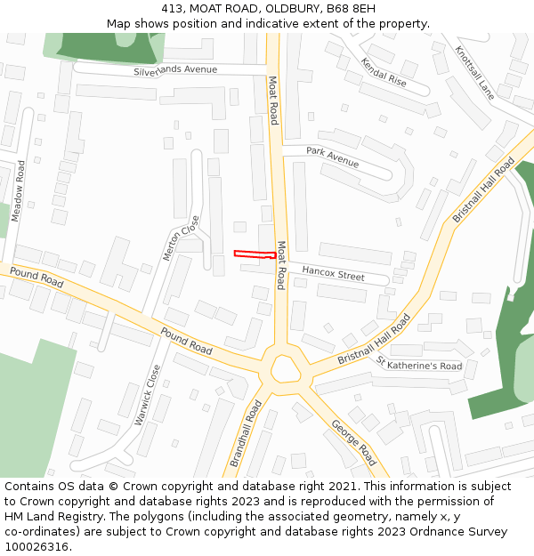 413, MOAT ROAD, OLDBURY, B68 8EH: Location map and indicative extent of plot