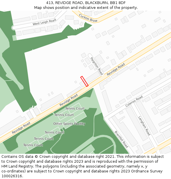 413, REVIDGE ROAD, BLACKBURN, BB1 8DF: Location map and indicative extent of plot