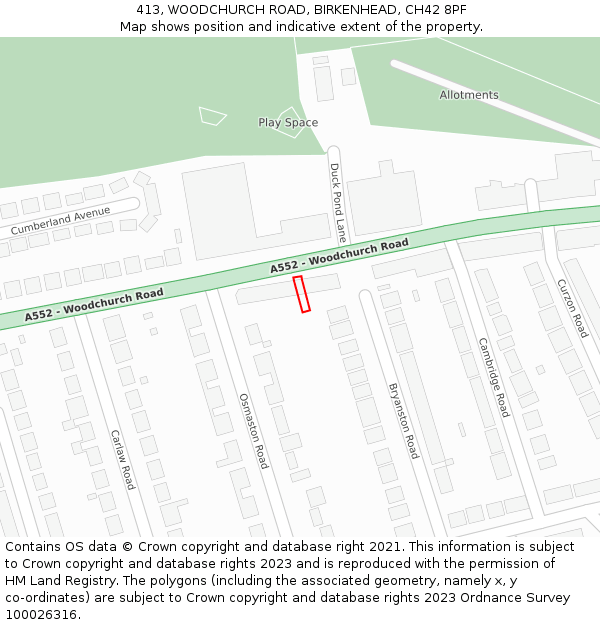 413, WOODCHURCH ROAD, BIRKENHEAD, CH42 8PF: Location map and indicative extent of plot
