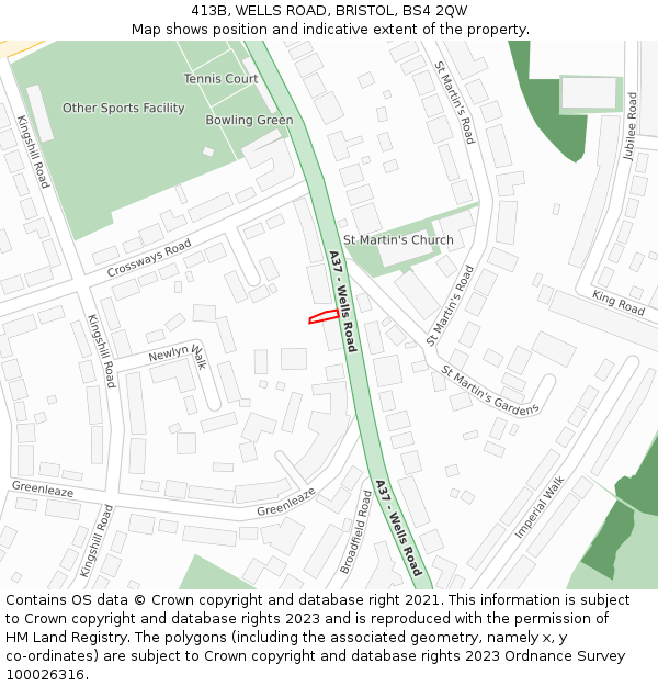 413B, WELLS ROAD, BRISTOL, BS4 2QW: Location map and indicative extent of plot