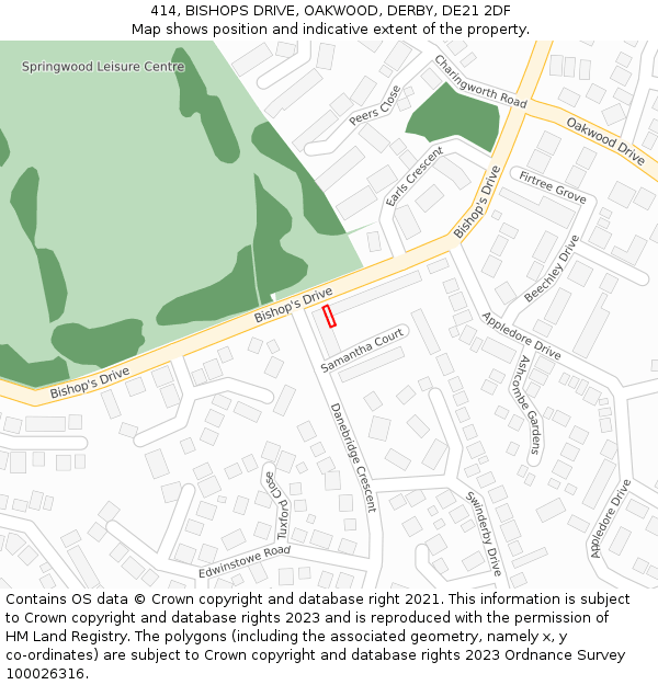 414, BISHOPS DRIVE, OAKWOOD, DERBY, DE21 2DF: Location map and indicative extent of plot