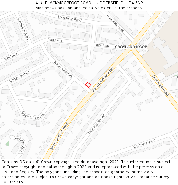 414, BLACKMOORFOOT ROAD, HUDDERSFIELD, HD4 5NP: Location map and indicative extent of plot