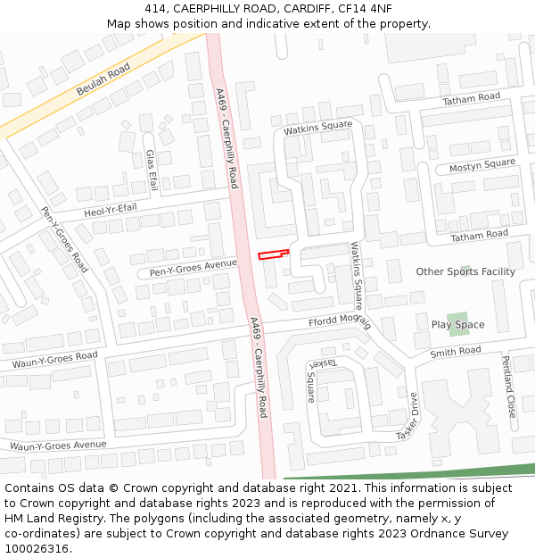 414, CAERPHILLY ROAD, CARDIFF, CF14 4NF: Location map and indicative extent of plot