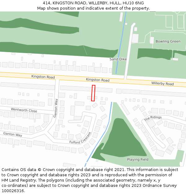414, KINGSTON ROAD, WILLERBY, HULL, HU10 6NG: Location map and indicative extent of plot