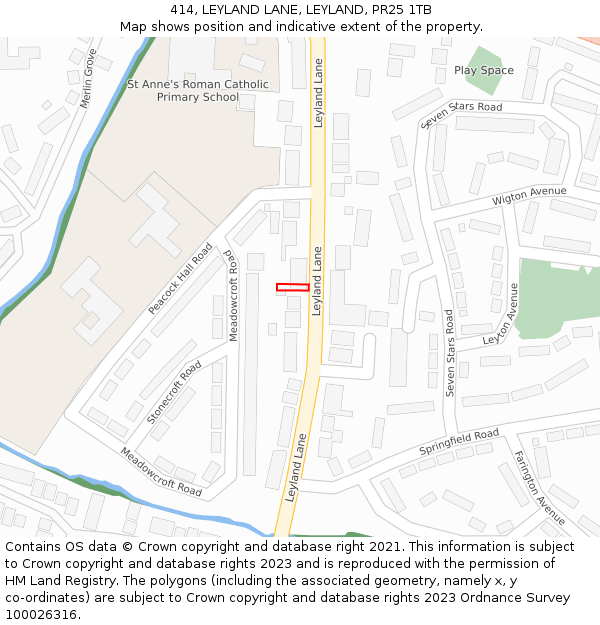 414, LEYLAND LANE, LEYLAND, PR25 1TB: Location map and indicative extent of plot