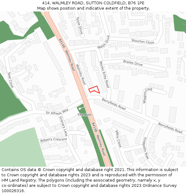 414, WALMLEY ROAD, SUTTON COLDFIELD, B76 1PE: Location map and indicative extent of plot