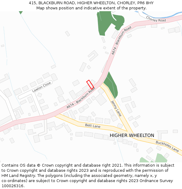 415, BLACKBURN ROAD, HIGHER WHEELTON, CHORLEY, PR6 8HY: Location map and indicative extent of plot