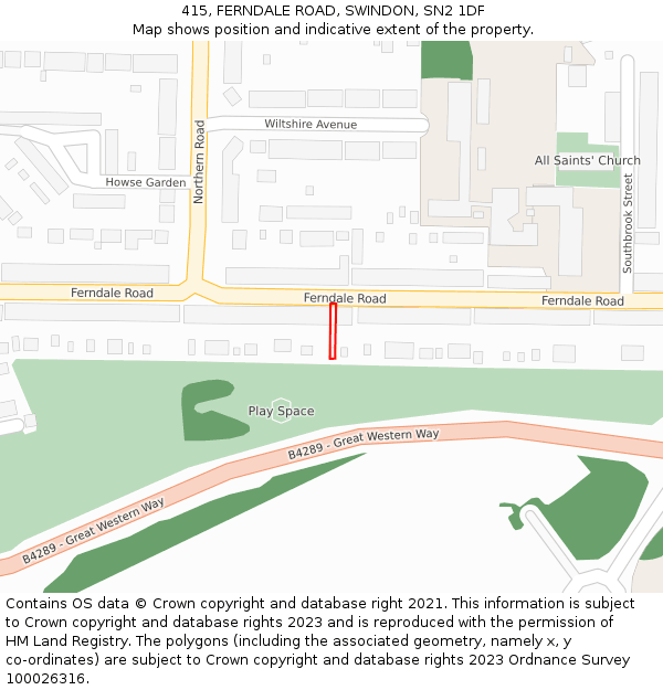 415, FERNDALE ROAD, SWINDON, SN2 1DF: Location map and indicative extent of plot