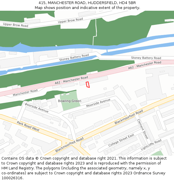 415, MANCHESTER ROAD, HUDDERSFIELD, HD4 5BR: Location map and indicative extent of plot