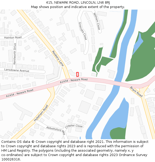 415, NEWARK ROAD, LINCOLN, LN6 8RJ: Location map and indicative extent of plot