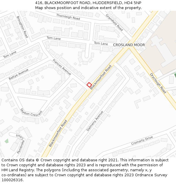 416, BLACKMOORFOOT ROAD, HUDDERSFIELD, HD4 5NP: Location map and indicative extent of plot