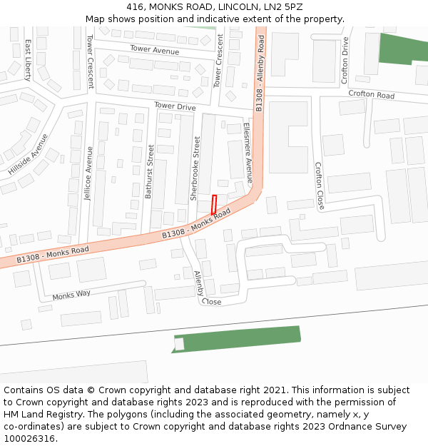 416, MONKS ROAD, LINCOLN, LN2 5PZ: Location map and indicative extent of plot