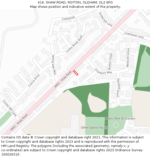416, SHAW ROAD, ROYTON, OLDHAM, OL2 6PG: Location map and indicative extent of plot