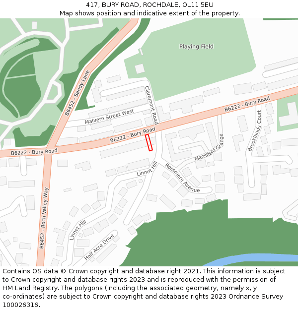 417, BURY ROAD, ROCHDALE, OL11 5EU: Location map and indicative extent of plot