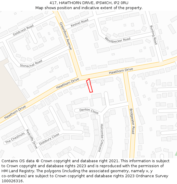 417, HAWTHORN DRIVE, IPSWICH, IP2 0RU: Location map and indicative extent of plot