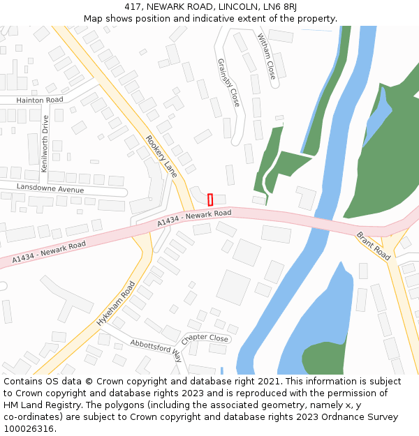 417, NEWARK ROAD, LINCOLN, LN6 8RJ: Location map and indicative extent of plot
