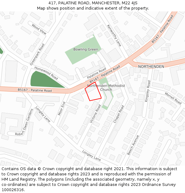 417, PALATINE ROAD, MANCHESTER, M22 4JS: Location map and indicative extent of plot