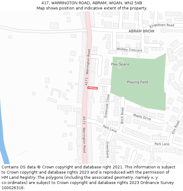 417, WARRINGTON ROAD, ABRAM, WIGAN, WN2 5XB: Location map and indicative extent of plot