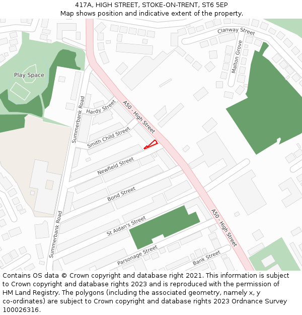 417A, HIGH STREET, STOKE-ON-TRENT, ST6 5EP: Location map and indicative extent of plot