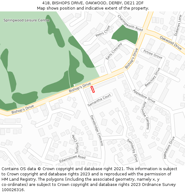 418, BISHOPS DRIVE, OAKWOOD, DERBY, DE21 2DF: Location map and indicative extent of plot