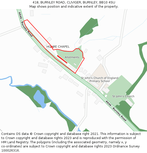 418, BURNLEY ROAD, CLIVIGER, BURNLEY, BB10 4SU: Location map and indicative extent of plot