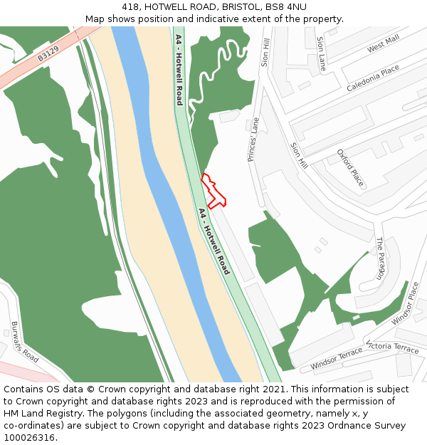 418, HOTWELL ROAD, BRISTOL, BS8 4NU: Location map and indicative extent of plot