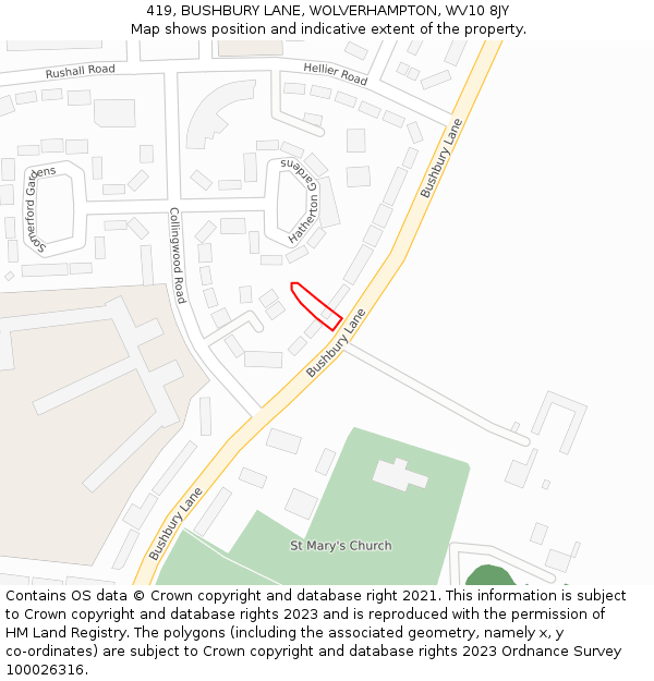 419, BUSHBURY LANE, WOLVERHAMPTON, WV10 8JY: Location map and indicative extent of plot
