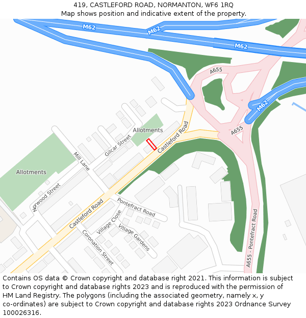 419, CASTLEFORD ROAD, NORMANTON, WF6 1RQ: Location map and indicative extent of plot