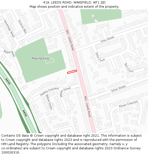 419, LEEDS ROAD, WAKEFIELD, WF1 2JD: Location map and indicative extent of plot