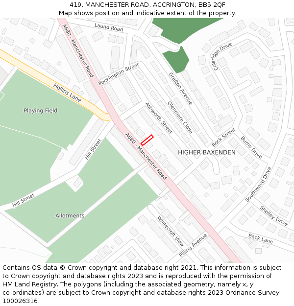 419, MANCHESTER ROAD, ACCRINGTON, BB5 2QF: Location map and indicative extent of plot