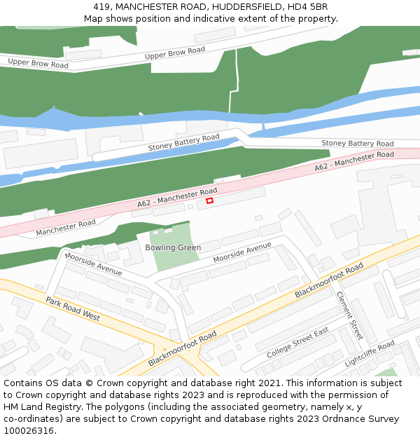 419, MANCHESTER ROAD, HUDDERSFIELD, HD4 5BR: Location map and indicative extent of plot