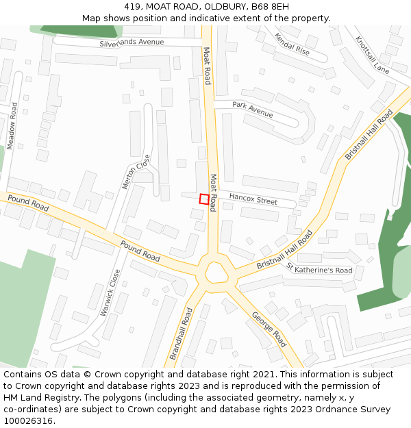 419, MOAT ROAD, OLDBURY, B68 8EH: Location map and indicative extent of plot