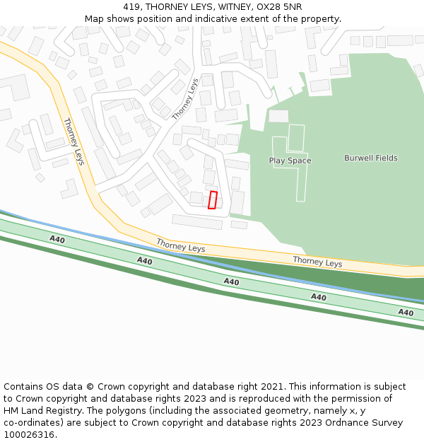 419, THORNEY LEYS, WITNEY, OX28 5NR: Location map and indicative extent of plot