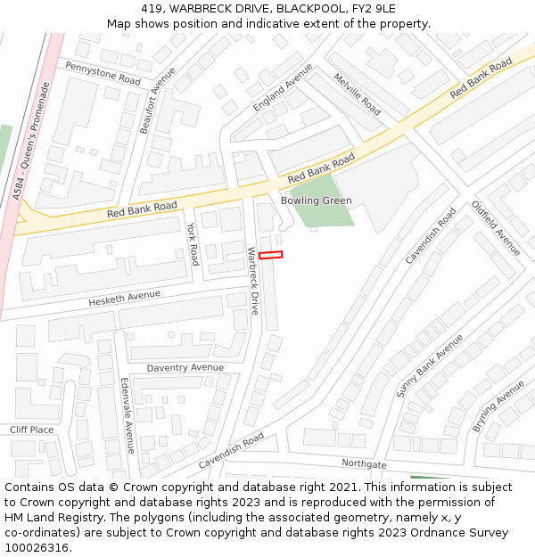 419, WARBRECK DRIVE, BLACKPOOL, FY2 9LE: Location map and indicative extent of plot