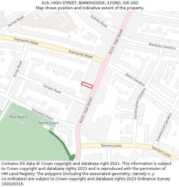 41A, HIGH STREET, BARKINGSIDE, ILFORD, IG6 2AD: Location map and indicative extent of plot