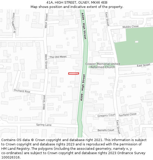 41A, HIGH STREET, OLNEY, MK46 4EB: Location map and indicative extent of plot