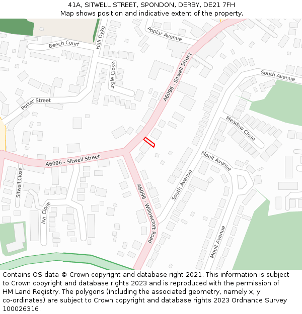41A, SITWELL STREET, SPONDON, DERBY, DE21 7FH: Location map and indicative extent of plot