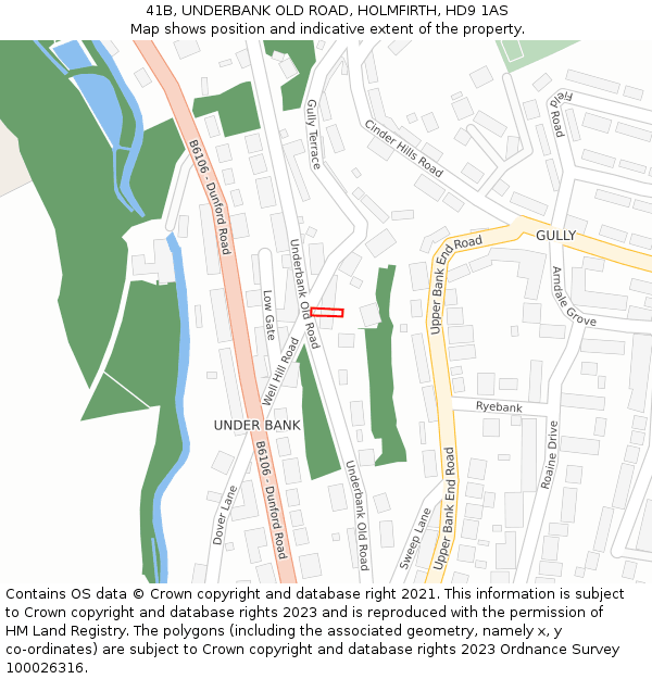 41B, UNDERBANK OLD ROAD, HOLMFIRTH, HD9 1AS: Location map and indicative extent of plot