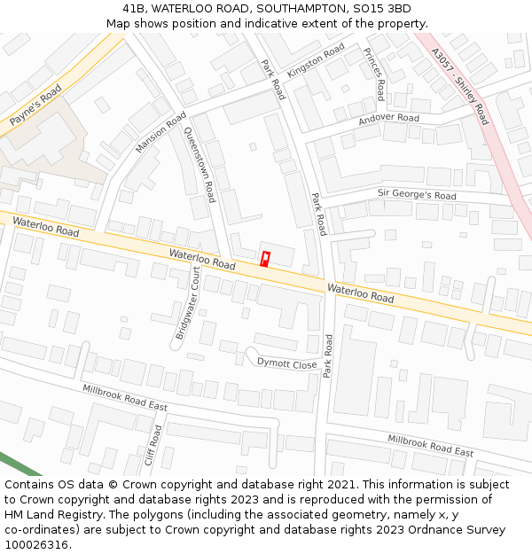 41B, WATERLOO ROAD, SOUTHAMPTON, SO15 3BD: Location map and indicative extent of plot