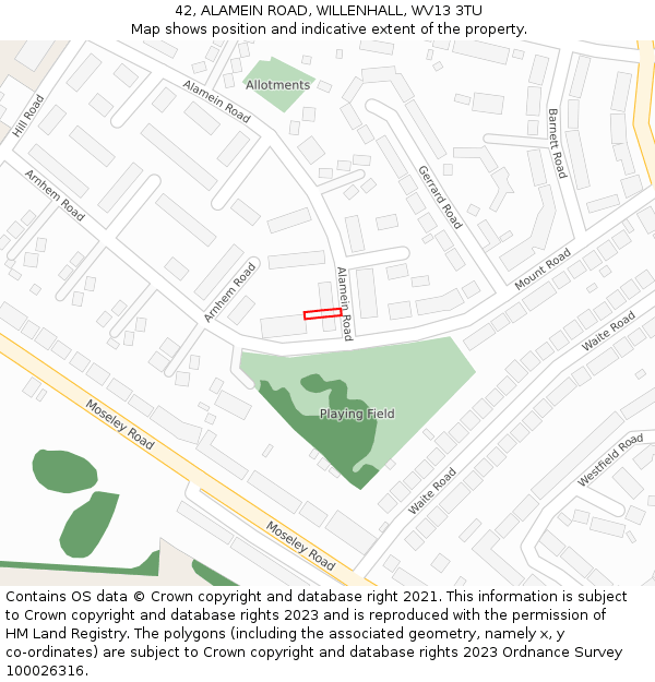 42, ALAMEIN ROAD, WILLENHALL, WV13 3TU: Location map and indicative extent of plot