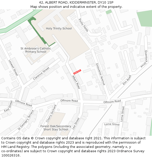42, ALBERT ROAD, KIDDERMINSTER, DY10 1SP: Location map and indicative extent of plot