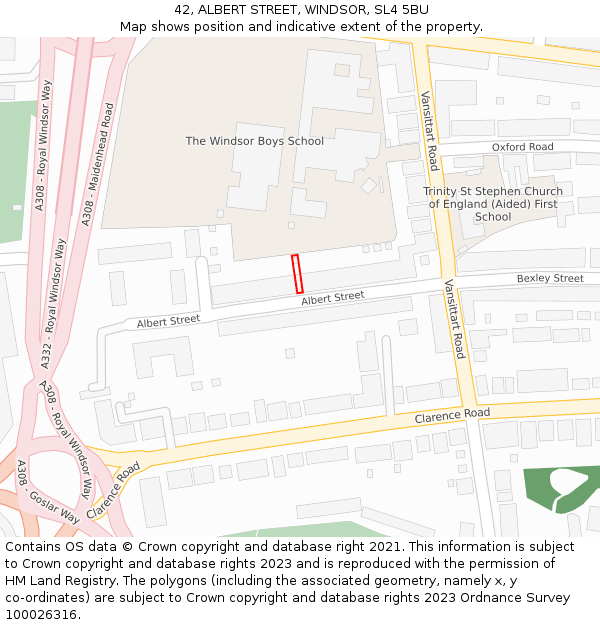 42, ALBERT STREET, WINDSOR, SL4 5BU: Location map and indicative extent of plot
