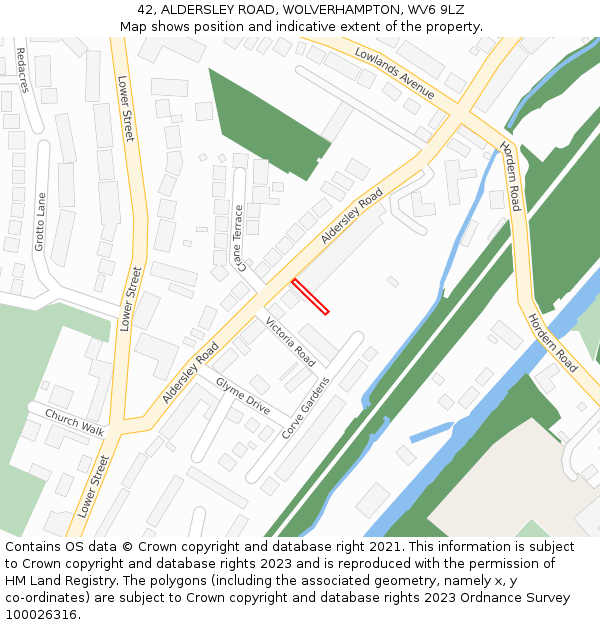 42, ALDERSLEY ROAD, WOLVERHAMPTON, WV6 9LZ: Location map and indicative extent of plot