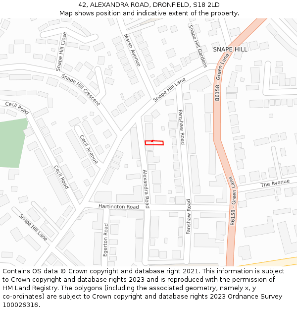 42, ALEXANDRA ROAD, DRONFIELD, S18 2LD: Location map and indicative extent of plot