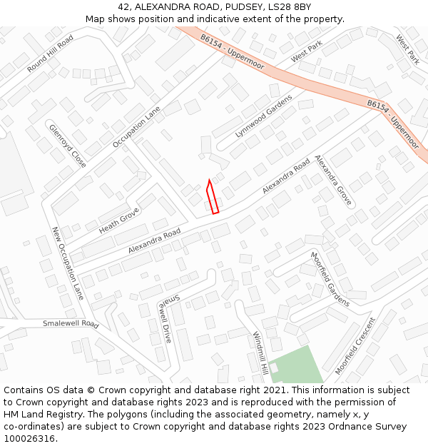 42, ALEXANDRA ROAD, PUDSEY, LS28 8BY: Location map and indicative extent of plot