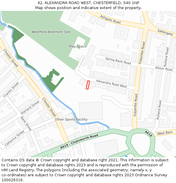 42, ALEXANDRA ROAD WEST, CHESTERFIELD, S40 1NP: Location map and indicative extent of plot